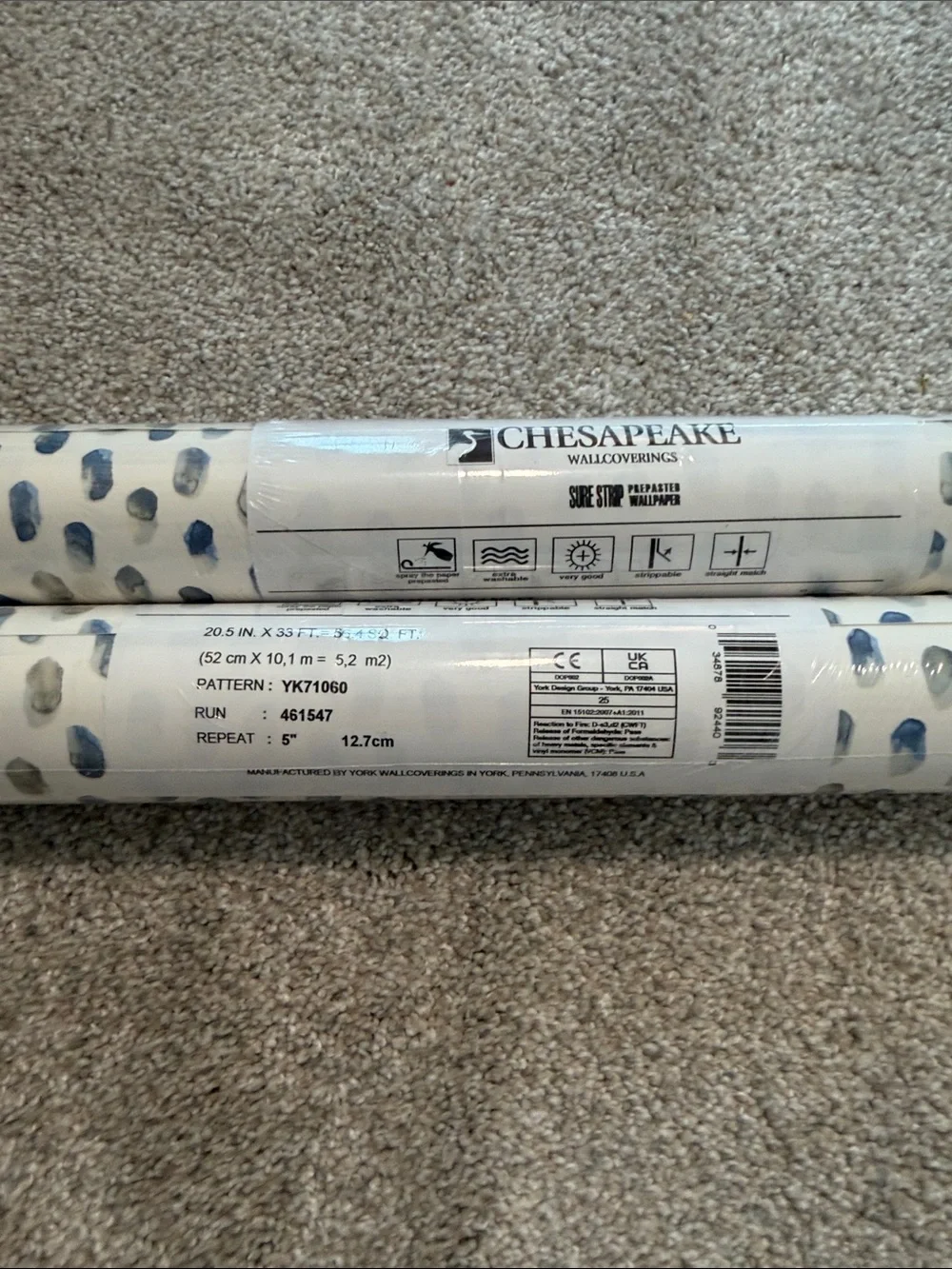 Chesapeake Wallpaper. Madeline Blue Dot. 2 brand new rolls.
